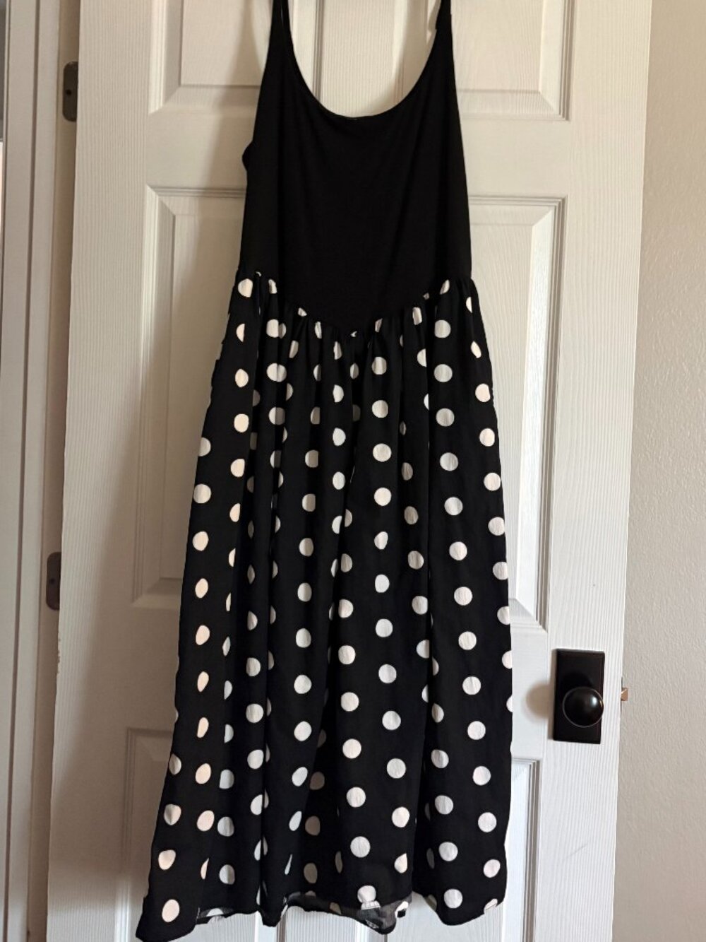 LE BOP / Alix Mixed Fabric Tank Dress / Black, Polka Dot / XXL